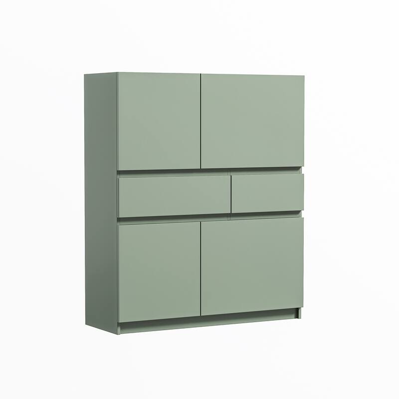 Green 4 Door Wooden Storage Cabinet with Convenient Drawers - Green