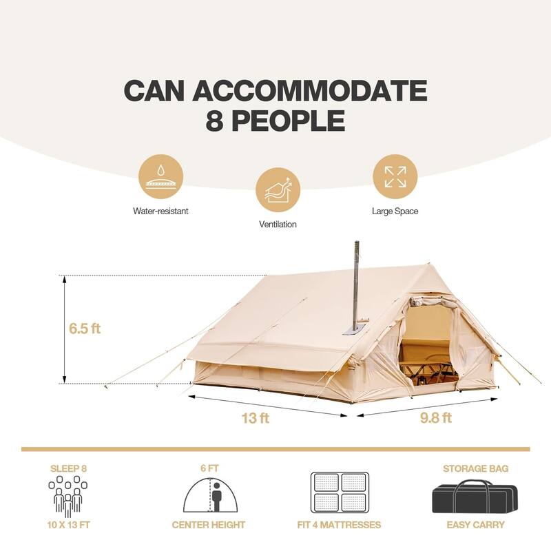 Erommy Inflatable Camping Tent, Glamping Tents 4 Season Waterproof Windproof Cotton Tent with Stove Jack & Mesh Windows & Pump