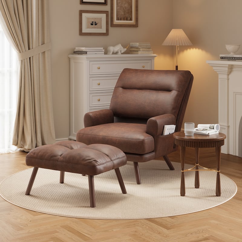 OVIOS Ajustable Recliner Chair with Ottoman - Brown-Velvet