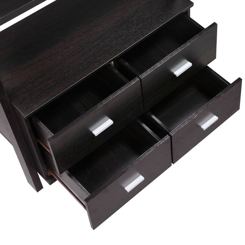 Api 3 Piece Angular Ladder Desk Set, 4 Drawers, 13 Shelves, Dark Brown