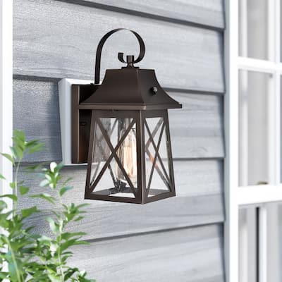 1-Light Outdoor Wall Lantern Sconce with Dusk to Dawn Sensor - 7"x13.25"x6"