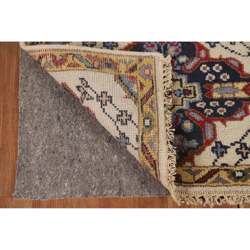 Geometric Beige Kazak Runner Rug Handmade Hallway Wool Carpet - 2'7" x 10'0"