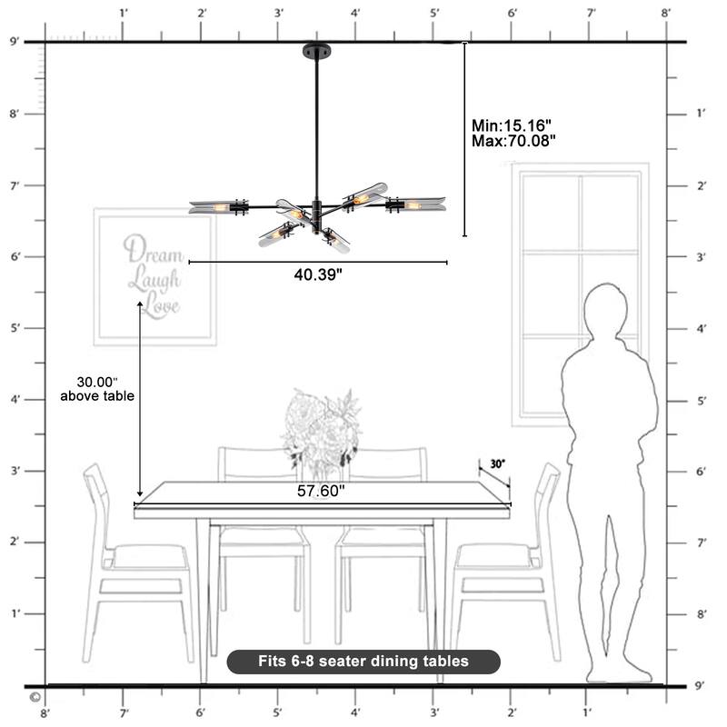 6-Light Modern Branch Chandelier 2-in-1 Curved Smoke Glass Panels - Dia.47.24-in