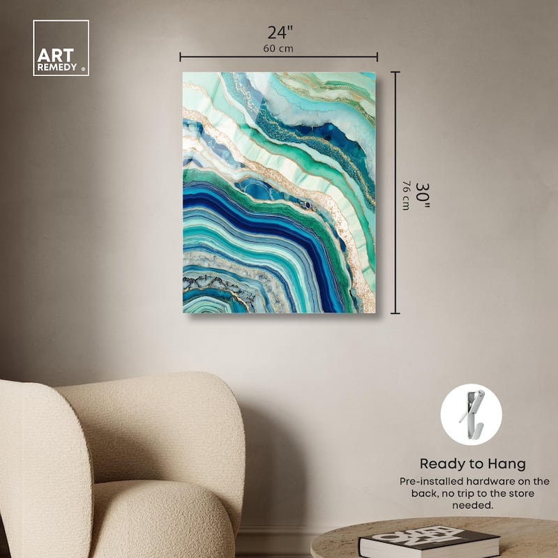 Blue Green Abstract Agate II Acrylic by Art Remedy, Ready to Hang