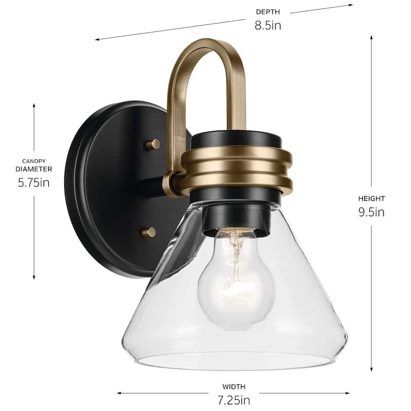 Kichler Lighting Farum 9.5" 1-Light Wall Sconce with Clear Glass in Black