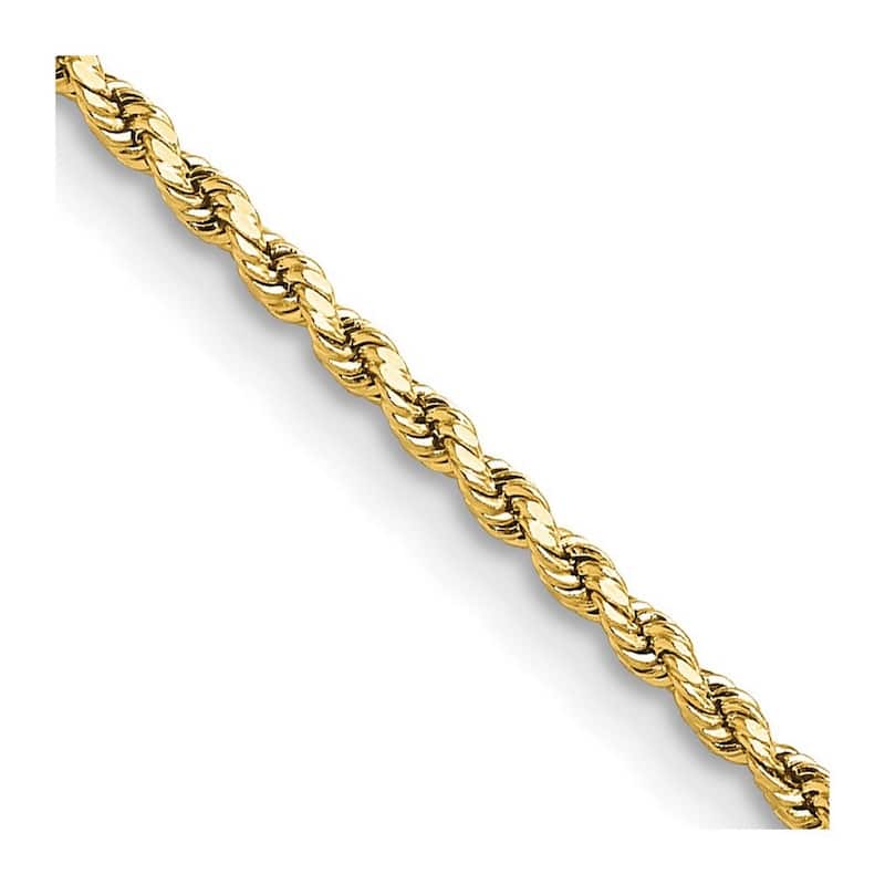 Curata 10k Yellow Gold 2mm Semi solid Diamond Cut Rope Chain Necklace for Men (Lobster)