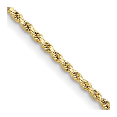 Curata 10k Yellow Gold 2mm Semi solid Diamond Cut Rope Chain Necklace for Men (Lobster)