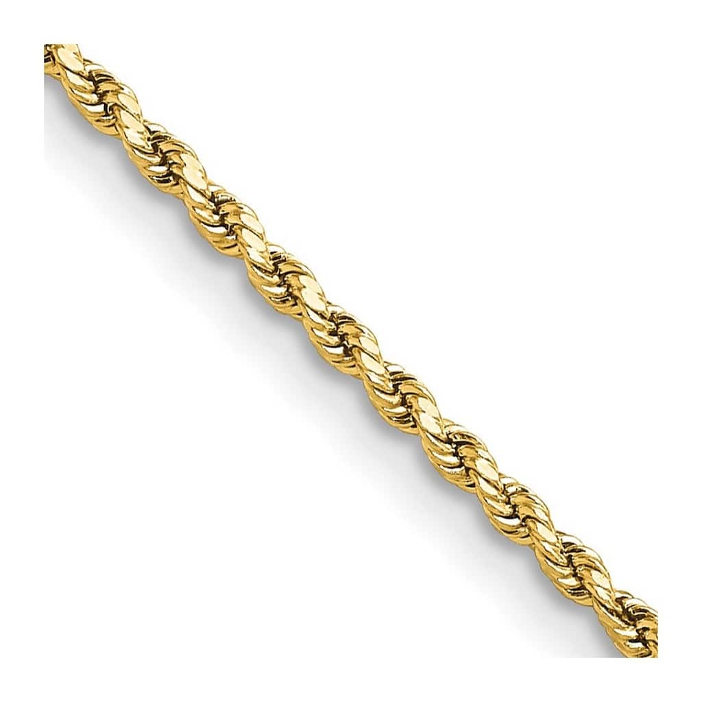 Curata 14k Yellow Gold 2mm Semi Solid Diamond Cut Rope Chain Necklace for Men