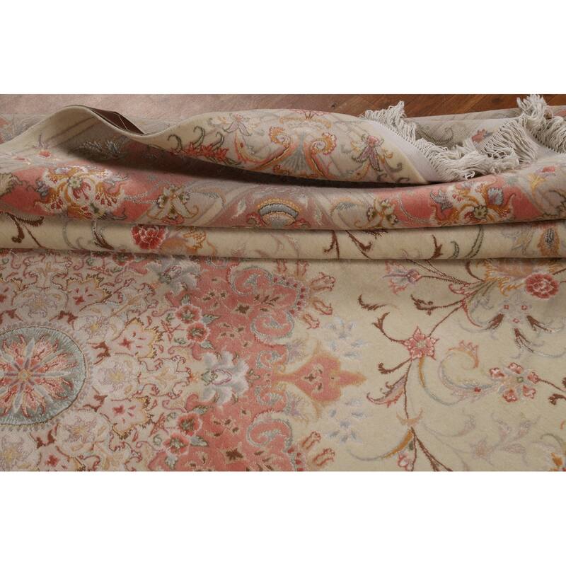 Floral Vegetable Dye Signed Tabriz Persian Rug Handmade Wool Carpet - 6'6"x 9'9"