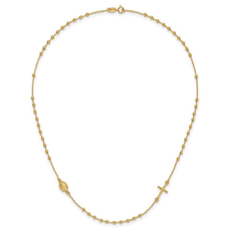 Curata 14k Yellow Gold Polished Religious Beaded Cross Rosary Necklace, 16"