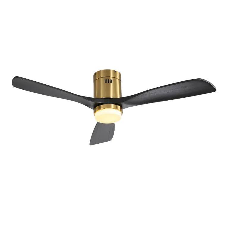 Wooden Ceiling Fan with Dimmable 3-Color LED Light & 6-Speed DC Motor, Flush Mount Fan with Timer Fuction - Gold