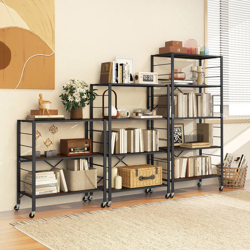 Gymax 2 PCS 4-tier Foldable Storage Shelf w/ Lockable Wheels Home