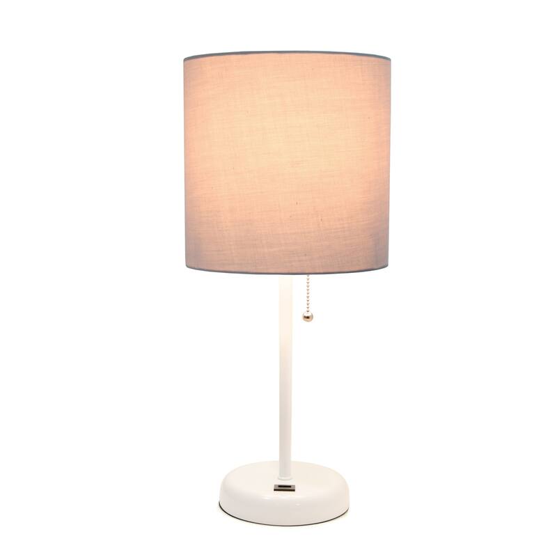White Stick Lamp with USB charging port and Fabric Shade