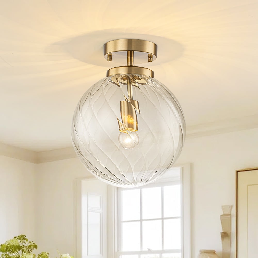 Spiral Glass 1-Light Semi-flush Mount Kitchen Ceiling Lamp - 9.8 in