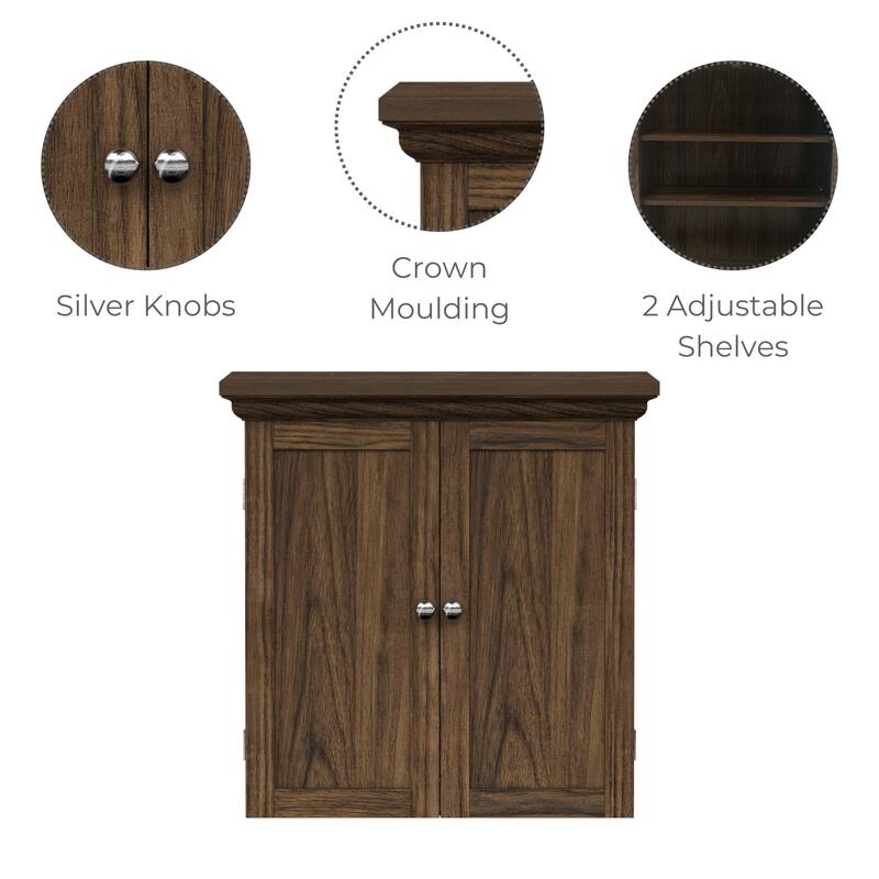 Teamson Home Stratford Removable Wall Cabinet 2 Doors, Adjustable Shelves, Crown Molding, Beveled Inlays for Bathroom Storage