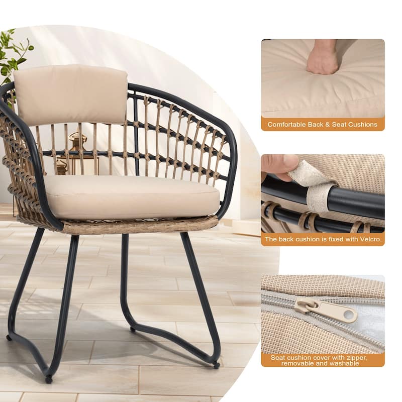 7-Piece Outdoor Rectangle Patio Dining Table with Umbrella Hole and Cushioned Chairs