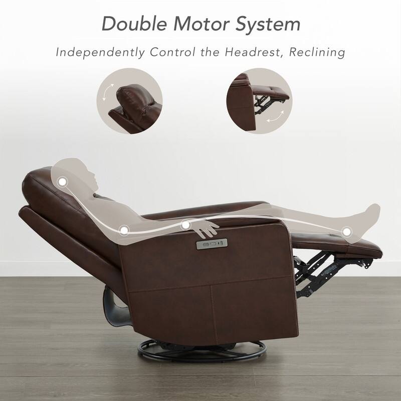 Spruce & Spring Genuine Leather Swivel Glider Recliner with Adjustable Headrest