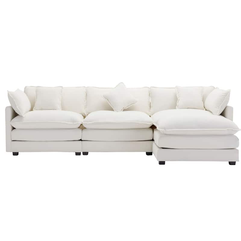 112" L-Shape Sectional Sofa Modern Chenille Sofa Couch with Ottoman - Beige