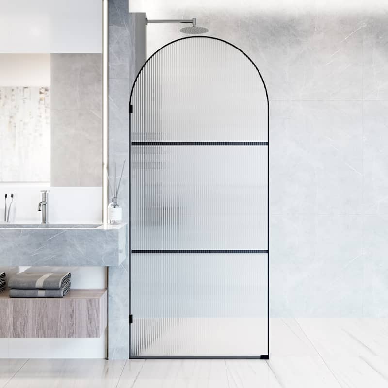 VIGO Arden 34" W x 78" H Frameless Fixed Shower Screen - Fluted Glass - Matte Black