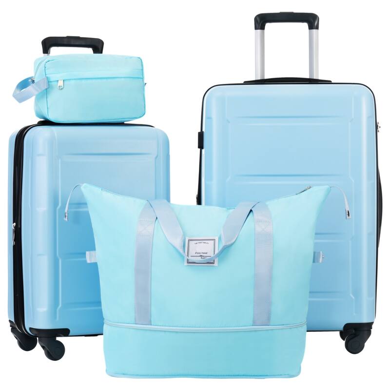 Carry On Lightweight Luggage, Suitcases with Spinner Wheels, 2 Piece Set (20/24), ABS+PC Hardshell Luggage with TSA Lock & Bags - Light Blue