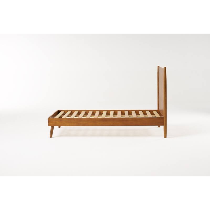 Twin XL Size Natural Acacia Wood Platform Bed with Mid-Century Modern Design and 600lb Capacity