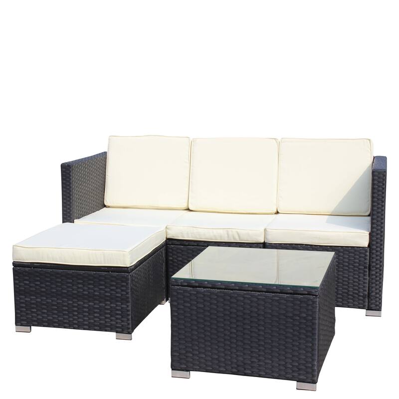 5-Piece Outdoor Rattan Sectional Sofa Set with Coffee Table & Cushions