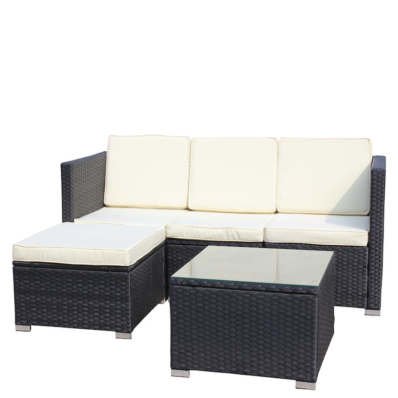 5-Piece PE Rattan Wicker Cushioned Sofa Set and Coffee Table