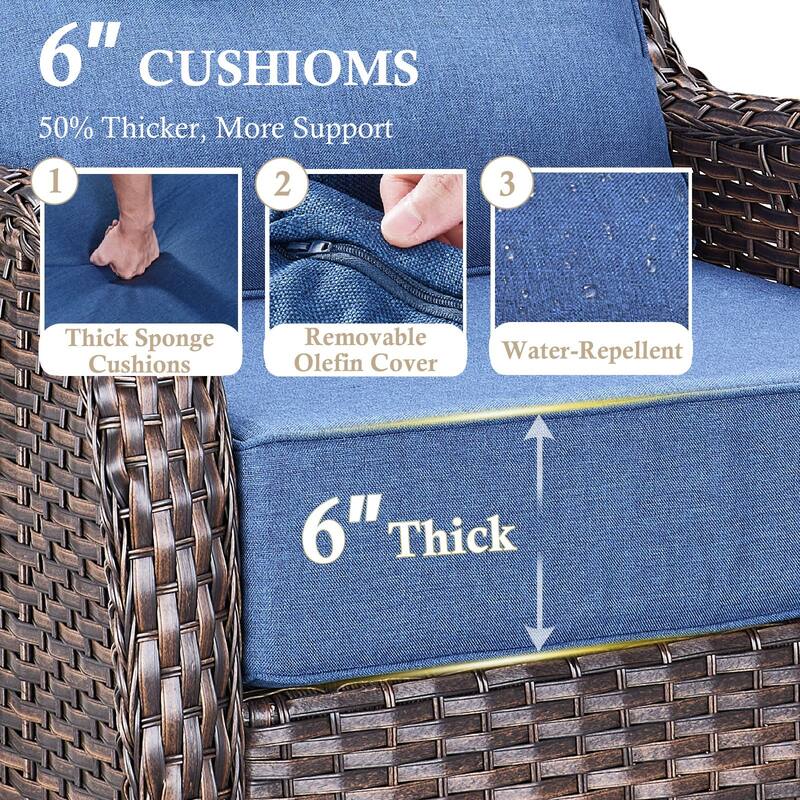 Arcadia 5-Piece Patio Conversation Set with 4 Swivel Glider Chairs and Wicker Square Fire Pit