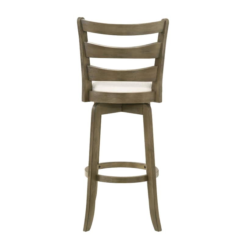 Melindra White Boucle Swivel Bar Stool, Upholstered Counter Stool with Solid Wood Legs