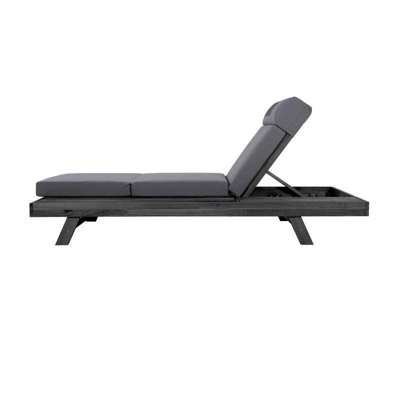 Outdoor Patio Lounge Chair, Adjustable Recliner with Headrest and Retractable Side Tray