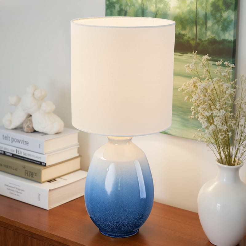 C Cattleya 19in Ceramic Table Lamp with Fabric Linen Shade - Gradient-Blue 