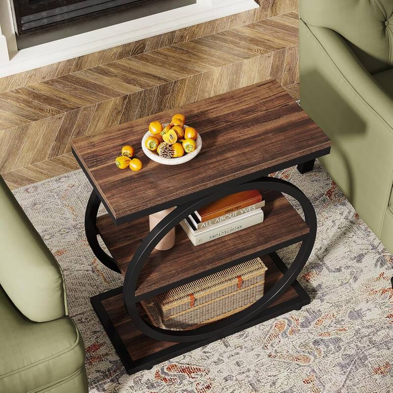 3 Tiers End Table, Wood Side Table for Living Room, Slim Nightstand