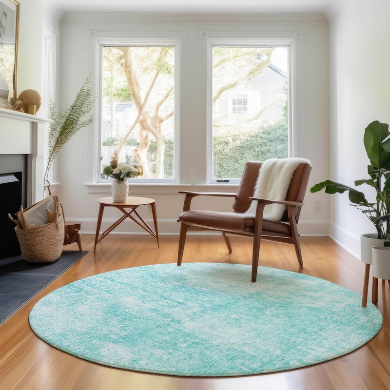 Premium Washable Super Soft Solid Ombre Mayfield Rug - Teal - 8' x 8' - Round