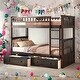 preview thumbnail 2 of 15, Espresso Convertible Twin Over Twin Bunk Bed With Drawers With Fence-shaped Guardrail