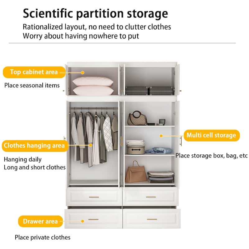 93.9"H/74.2"H Armoires Wardrobe Closet Cabinet Hanging Drawers Storage