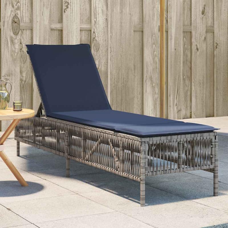 vidaXL Sun Lounger with Cushion Chaise Lounge Poly Rattan Brown/Gray/Black - Grey