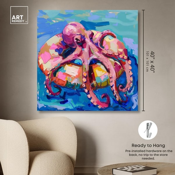dimension image slide 2 of 6, Pool Floatie Octopus Canvas Trendy Animal Art by Art Remedy, Gallery Wrapped