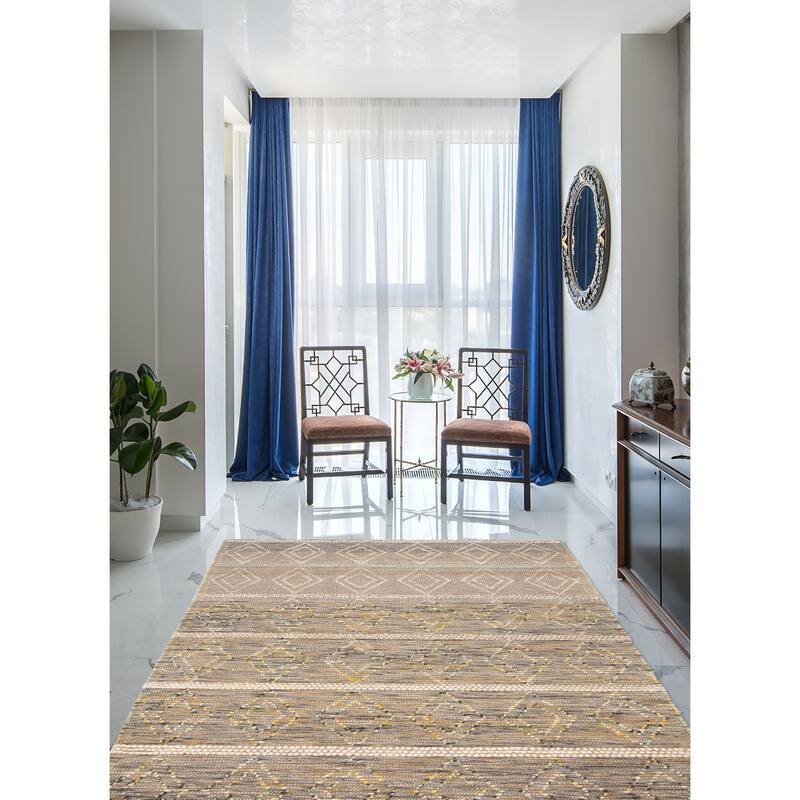 ECARPETGALLERY Braid weave Sienna Tan Wool Rug - 5'0 x 7'10