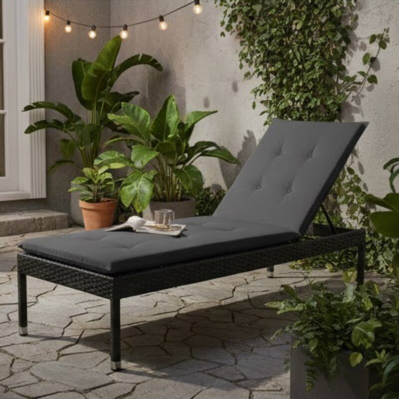 Outdoor Cushion for Lounge Chair, Tufted Dark Gray Oxford Fabric