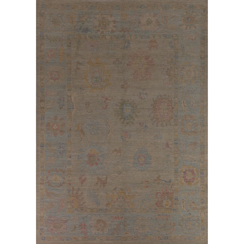 Vegetable Dye Oushak Turkish Rug Hand-Knotted Dining Room Wool Carpet - 9'0"x 12'1"