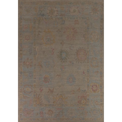 Vegetable Dye Oushak Turkish Rug Hand-Knotted Dining Room Wool Carpet - 9'0"x 12'1"