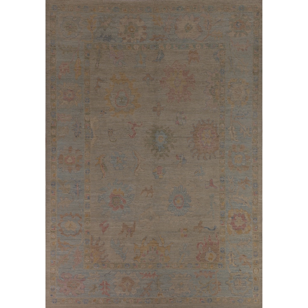 Vegetable Dye Oushak Turkish Rug Hand-Knotted Dining Room Wool Carpet - 9'0"x 12'1"
