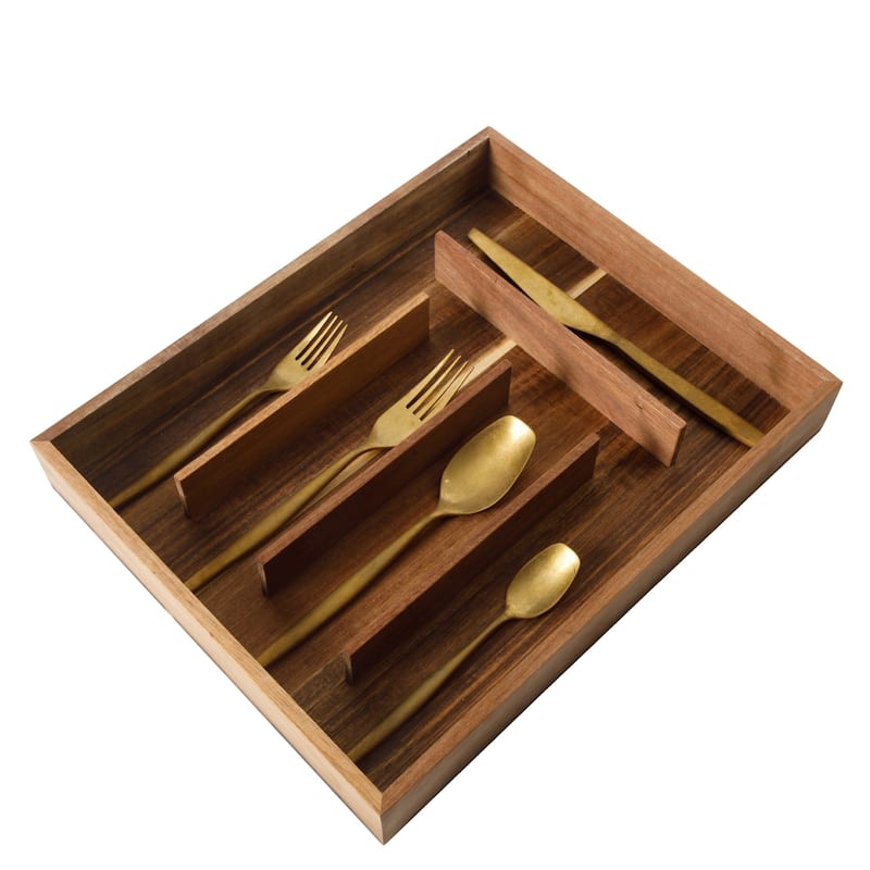 Bloomhouse 20 Piece Flatware 18/10 Stainless Steel Silverware Cutlery Utensil Set With Acacia Wood Caddy - Service for 4