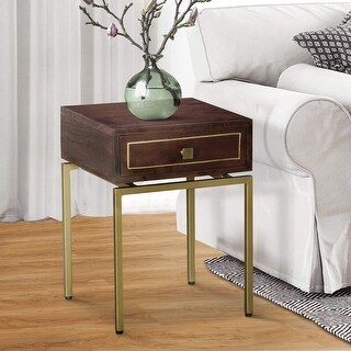 Ellis 16 Inch Side Table with 1 Drawer and Brass Metal Legs, Brown ...
