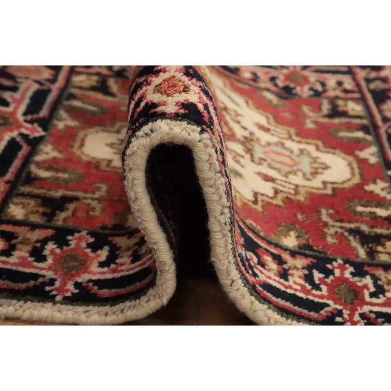 Hand Knotted Oriental 100% Wool Carpet Traditional Medallion Beige & Ivories Heriz (serapi) Area Rug - 3' 0'' X 2' 0''