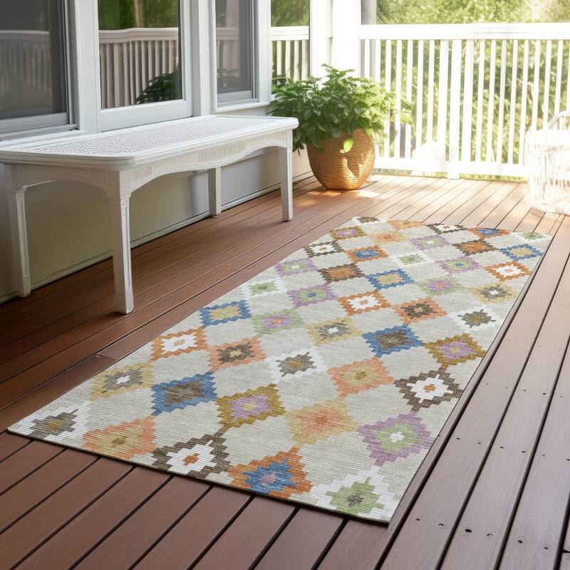 Machine Washable Indoor/ Outdoor Global Ahmet Chantille Rug - Beige - 2'3" x 7'6"