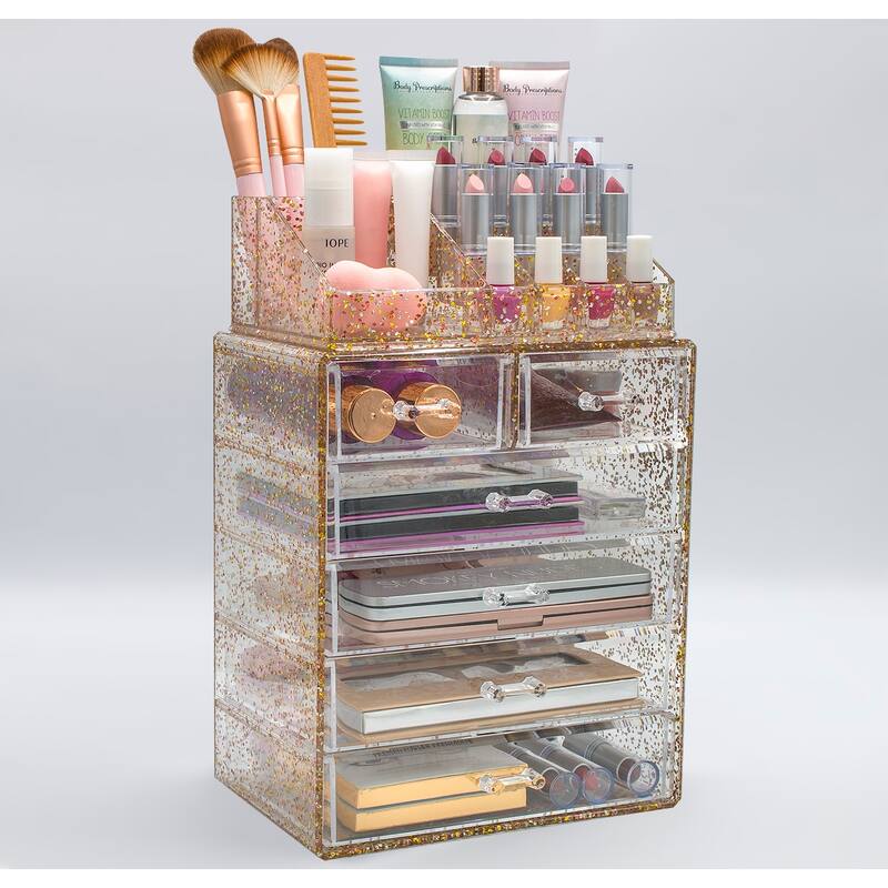 Acrylic Cosmetics Makeup Storage Case Display Set - 6 Drawers & Slots