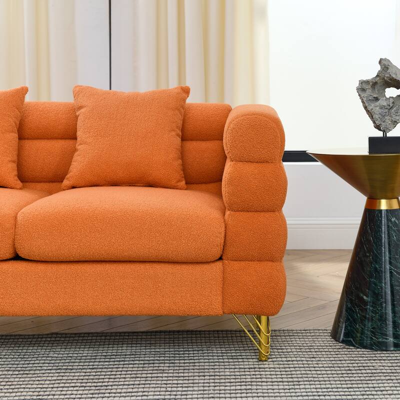 Mid Century Modern Fabric Symmetrical Corner Sectional Sofa with 3 Pillows for Living Room,Sofa-Deep Seating,Metal Legs