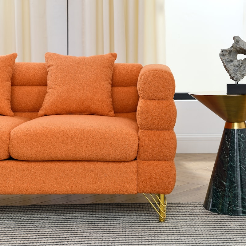 Two-Person Sofa with Art Deco Design and Gold Legs for Living Room or Guest Room