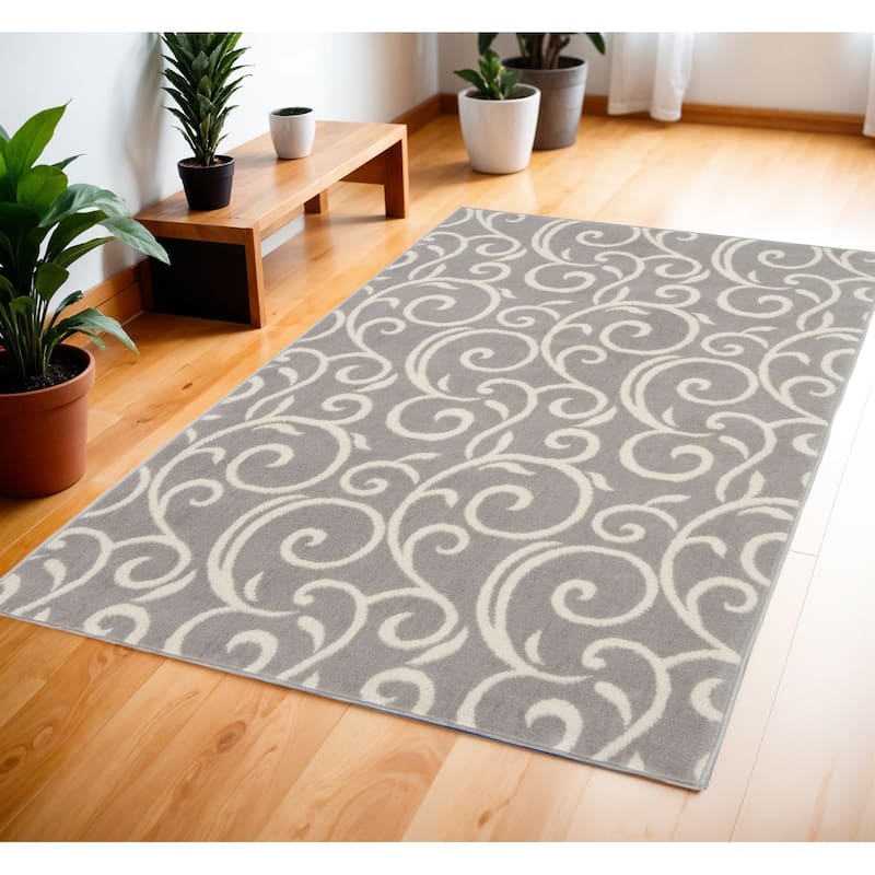 Luxo Power Loomed Floral Modern Area Rug By HomeRoots - 69' X '45' X '0.5 - 69' X '45' X '0.5 - Gray and Ivory - Rectangle